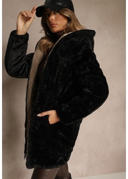 Ciemnobeżowa Dwustronna Kurtka z Kapturem Pikowanymi Przeszyciami i Futerkiem Rossalea ze sklepu renee.pl w kategorii Kurtki damskie - zdjęcie 186741752