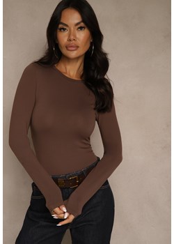 Brązowa Bluzka Longsleeve z Bawełny Avelfia ze sklepu renee.pl w kategorii Bluzki damskie - zdjęcie 186741803