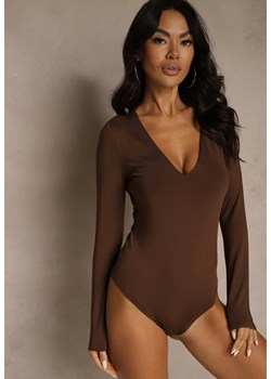 Brązowe Body z Długimi Rękawami z Wiskozą Zaithria ze sklepu renee.pl w kategorii Body damskie - zdjęcie 186741860