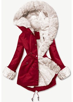 Parka z futrzaną podpinką ciemnoczerwona (5M3187-6) ze sklepu goodlookin.pl w kategorii Parki damskie - zdjęcie 186747221