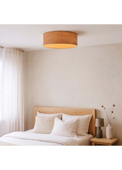Skandynawska lampa sufitowa do sypialni DUBAJ ECO fi - 50 cm z abażurem z wytłoczonym wzorem drewnianych słojów ze sklepu Lysne w kategorii Lampy sufitowe - zdjęcie 186748561
