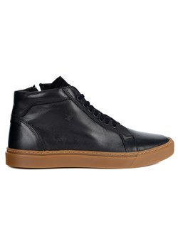 Buty Męskie sneakersy skórzane 532KNT wysokie obuwie przejściowe czarne ze sklepu butyolivier w kategorii Buty zimowe męskie - zdjęcie 186748622