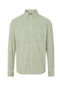 BOSS Orange Męska koszula sztruksowa - Relegant Mężczyźni Regular Fit Bawełna seledynowy wypukły wzór tkaniny ze sklepu vangraaf w kategorii Koszule męskie - zdjęcie 186757623