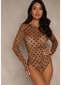 Brązowe Transparentne Body z Wiskozą w Kropki z Weluru Lianassa ze sklepu renee.pl w kategorii Body damskie - zdjęcie 186759322