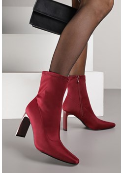 Bordowo-Czerwone Skarpetkowe Botki na Słupku z Noskiem w Szpic Atine ze sklepu born2be.pl w kategorii Botki - zdjęcie 186759473