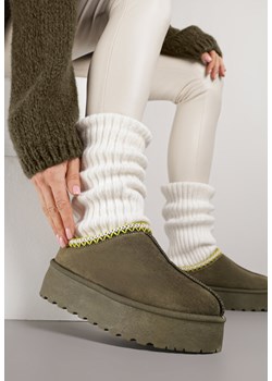 Zielone Śniegowce na Grubej Podeszwie z Ozdobnym Haftem Zivirae ze sklepu born2be.pl w kategorii Śniegowce damskie - zdjęcie 186763640