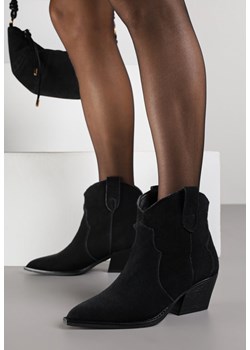 Czarne Skórzane Botki Typu Kowbojki na Stożkowym Obcasie Lianessea - id: 401399 - marki born2be - 186763711 Czarne Skórzane Botki Typu Kowbojki na Stożkowym Obcasie Lianessea ze sklepu born2be.pl w kategorii Botki - zdjęcie 186763711