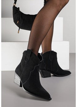 Czarne Botki Kowbojki na Stożku ze Skóry Naturalnej Liravetta - id: 6338A-SKORA-38-BLACK - marki Renee - 186764150 Czarne Botki Kowbojki na Stożku ze Skóry Naturalnej Liravetta ze sklepu renee.pl w kategorii Botki - zdjęcie 186764150