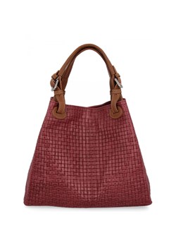 Modna Torebka Skórzana Shopper Bag 2269-J Bordowa ze sklepu PaniTorbalska w kategorii Torby Shopper bag - zdjęcie 186777942