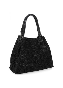 Włoska Torebka Skórzana Shopper Bag w Modne Wzory 5566-S Czarna ze sklepu PaniTorbalska w kategorii Torby Shopper bag - zdjęcie 186778051