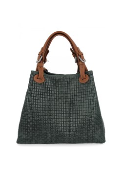 Modna Torebka Skórzana Shopper Bag 2269-J Butelkowa Zieleń ze sklepu PaniTorbalska w kategorii Torby Shopper bag - zdjęcie 186778052