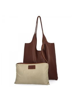 Włoska Torebka Skórzana Shopper Bag z Kosmetyczką 165 Czekoladowa ze sklepu PaniTorbalska w kategorii Torby Shopper bag - zdjęcie 186778103
