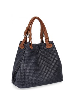Modna Torebka Skórzana Shopper Bag 2269-J Granatowa ze sklepu PaniTorbalska w kategorii Torby Shopper bag - zdjęcie 186778261
