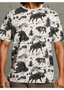 Sinsay - Bawełniana koszulka z motywem leśnym - beżowy ze sklepu Sinsay w kategorii T-shirty męskie - zdjęcie 186780983