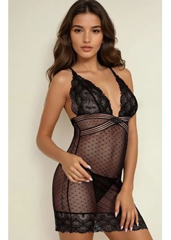 Czarna koszulka damska i stringi Comiran Black LC 90572, Kolor czarny, Rozmiar S/M, LivCo Corsetti Fashion ze sklepu Intymna w kategorii Koszule nocne - zdjęcie 186794182