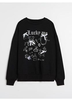 Sinsay - Bluza crewneck z nadrukiem i kokardami - czarny ze sklepu Sinsay w kategorii Bluzy damskie - zdjęcie 186799293