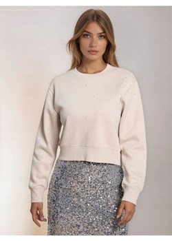 Sinsay - Krótka bluza crewneck z cyrkoniami - beżowy ze sklepu Sinsay w kategorii Bluzy damskie - zdjęcie 186799332