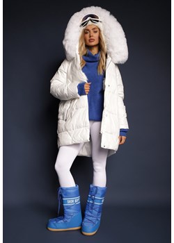 Biała Pudełkowa Kurtka Pikowana Ozdobiona Odpinanym Futerkiem i Suwakiem Hedizelle ze sklepu renee.pl w kategorii Kurtki damskie - zdjęcie 186807503
