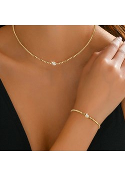 Elegancki damski komplet złoty z kryształkiem stal szlachetna - id: 5345 - marki Otien - 186811534 Elegancki damski komplet złoty z kryształkiem stal szlachetna ze sklepu otien.com w kategorii Komplety biżuterii - zdjęcie 186811534