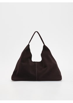 Reserved - Zamszowa torebka shopper z saszetką - ciemnobrązowy ze sklepu Reserved w kategorii Torebki hobo - zdjęcie 186812203