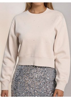 Sinsay - Krótka bluza crewneck z cyrkoniami - beżowy ze sklepu Sinsay w kategorii Bluzy damskie - zdjęcie 186817990