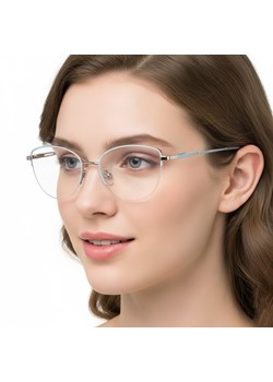 Damskie okulary żyłkowe zerówki oprawki korekcyjne kocie oczy Flex 898A srebrny/błękit ze sklepu Stylion w kategorii Okulary zerówki damskie - zdjęcie 187047820