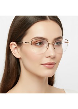 Damskie okulary żyłkowe zerówki oprawki korekcyjne kocie oczy Flex 898B złoty/brąz ze sklepu Stylion w kategorii Okulary zerówki damskie - zdjęcie 187047821