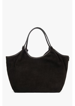Estro: Ciemnobrązowa torebka damska typu shopper z włoskiego weluru naturalnego Premium ze sklepu Estro w kategorii Torby Shopper bag - zdjęcie 187048334
