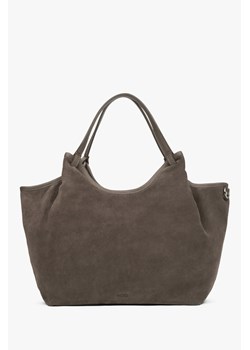 Estro: Ciemnoszara torebka damska typu shopper z włoskiego weluru naturalnego Premium ze sklepu Estro w kategorii Torby Shopper bag - zdjęcie 187048343