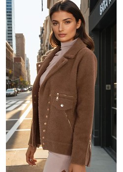 Brązowa kurtka z alpaki MBM-KR-250.77, Kolor brązowy, Rozmiar uniwersalny, FactoryPrice ze sklepu Primodo w kategorii Kurtki damskie - zdjęcie 187056664