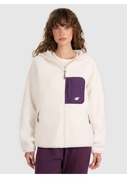 Damski polar rozpinany z kapturem 4F 4FWAW25TFLEF330 - biały ze sklepu Sportstylestory.com w kategorii Bluzy damskie - zdjęcie 187202482