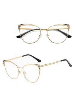 Stalowe Damskie okulary kocie zerówki do komputera BLUE LIGHT z flexami 25102C Złoty/Czarny ze sklepu Stylion w kategorii Okulary zerówki damskie - zdjęcie 187206750