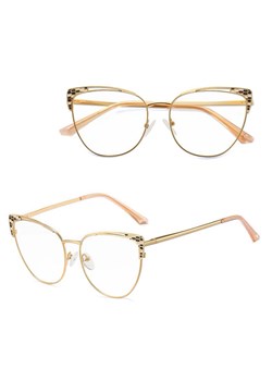 Stalowe Damskie okulary kocie zerówki do komputera BLUE LIGHT z flexami 25102E Złoty ze sklepu Stylion w kategorii Okulary zerówki damskie - zdjęcie 187206751