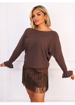 SWETER Z FALBANKAMI PRZY RĘKAWACH- CZEKOLADOWA ze sklepu olika.com.pl w kategorii Swetry damskie - zdjęcie 187206862