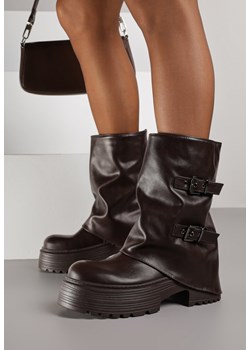 Ciemnobrązowe Botki Biker VICES z Cholewką Imitującą Nogawkę z Klamrami Reiladia - id: 401614 - marki born2be - 187208351 Ciemnobrązowe Botki Biker VICES z Cholewką Imitującą Nogawkę z Klamrami Reiladia ze sklepu born2be.pl w kategorii Botki - zdjęcie 187208351