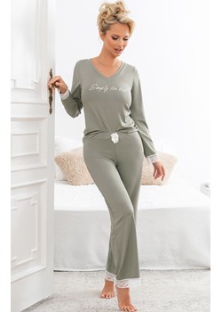 Piżama damska oliwkowa z długimi spodniami z koronką Simply long, Kolor oliwkowy, Rozmiar M, Donna ze sklepu Primodo w kategorii Piżamy damskie - zdjęcie 187209181