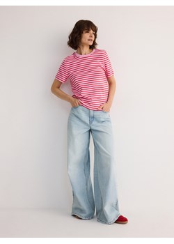 Reserved - T-shirt regular z merceryzowanej bawełny - intensywny róż ze sklepu Reserved w kategorii Bluzki damskie - zdjęcie 187224103