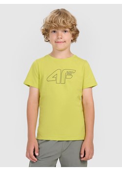 Chłopięcy t-shirt z nadrukiem 4F 4FJWAW25TTSHM2417 - żółty ze sklepu Sportstylestory.com w kategorii T-shirty chłopięce - zdjęcie 187226171