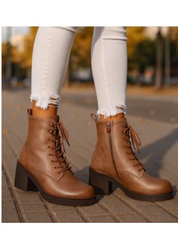 Sznurowane botki workery na obcasie Khaki /i6-2 h2 18407 W385/ - id: 33326 - marki Pantofelek24.pl - 187239964 Sznurowane botki workery na obcasie Khaki /i6-2 h2 18407 W385/ ze sklepu Pantofelek24.pl w kategorii Botki - zdjęcie 187239964