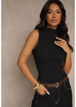 Czarny Dopasowany Top z Bawełny z Półgolfem Unellesa - id: JMC20737-38-BLACK - marki Renee - 187242284 Czarny Dopasowany Top z Bawełny z Półgolfem Unellesa ze sklepu renee.pl w kategorii Bluzki damskie - zdjęcie 187242284