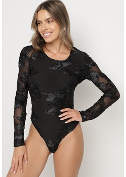 Czarne Koronkowe Body Ozdobione Przezroczystymi Rękawami Estania ze sklepu born2be.pl w kategorii Body damskie - zdjęcie 187242631