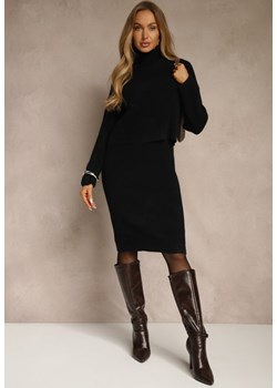 Czarny Dzianinowy Komplet z Bawełną i Wełną Dopasowana Sukienka i Golf Reinissa - id: HS3071-S-38-BLACK - marki Renee - 187243744 Czarny Dzianinowy Komplet z Bawełną i Wełną Dopasowana Sukienka i Golf Reinissa ze sklepu renee.pl w kategorii Komplety i garnitury damskie - zdjęcie 187243744