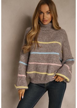 Beżowy Golf z Wełną w Paski Monallesa - id: 51197-475-TAUPE - marki Renee - 187243784 Beżowy Golf z Wełną w Paski Monallesa ze sklepu renee.pl w kategorii Swetry damskie - zdjęcie 187243784