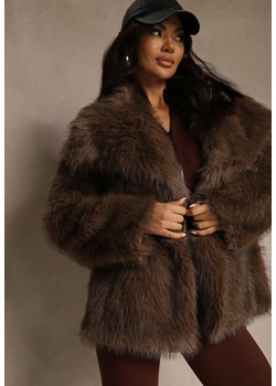 Brązowa Dwurzędowa Kurtka Futerko Oversize Nenalla - id: V1233-54-BROWN - marki Renee - 187244752 Brązowa Dwurzędowa Kurtka Futerko Oversize Nenalla ze sklepu renee.pl w kategorii Futra damskie - zdjęcie 187244752