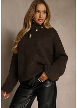 Brązowy Golf Oversize z Wełną Ozdobiony Guzikami Videsa ze sklepu renee.pl w kategorii Swetry damskie - zdjęcie 187244782