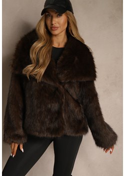 Brązowa Kurtka Futerko o Kroju Oversize z Szerokim Kołnierzem Reissa - id: LM7191-54-BROWN - marki Renee - 187244812 Brązowa Kurtka Futerko o Kroju Oversize z Szerokim Kołnierzem Reissa ze sklepu renee.pl w kategorii Futra damskie - zdjęcie 187244812
