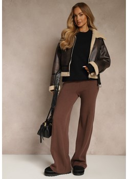 Brązowe Spodnie Wide Leg High Waist z Dodatkiem Kaszmiru Nevalla ze sklepu renee.pl w kategorii Spodnie damskie - zdjęcie 187244852