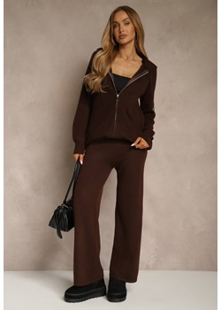 Brązowy Komplet z Wełną i Bawełną Rozpinana Bluza z Kapturem i Szerokie Spodnie Reisema - id: 3821-M-448-COFFEE - marki Renee - 187244912 Brązowy Komplet z Wełną i Bawełną Rozpinana Bluza z Kapturem i Szerokie Spodnie Reisema ze sklepu renee.pl w kategorii Komplety i garnitury damskie - zdjęcie 187244912