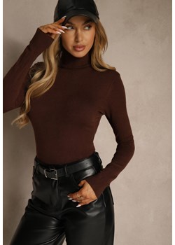 Brązowy Golf z Bawełną w Klasycznym Stylu Reiredia - id: 2206-S-448-COFFEE - marki Renee - 187244942 Brązowy Golf z Bawełną w Klasycznym Stylu Reiredia ze sklepu renee.pl w kategorii Swetry damskie - zdjęcie 187244942