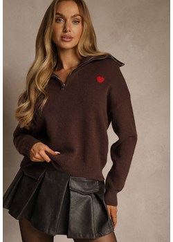 Brązowy Golf z Wełną Wiskozą i Bawełną z Sercem Monisella ze sklepu renee.pl w kategorii Swetry damskie - zdjęcie 187245011